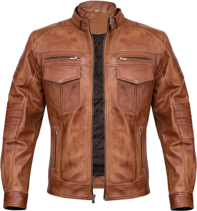 Men's Slim Fit Cafe Racer Motorcycle Leather Jacket