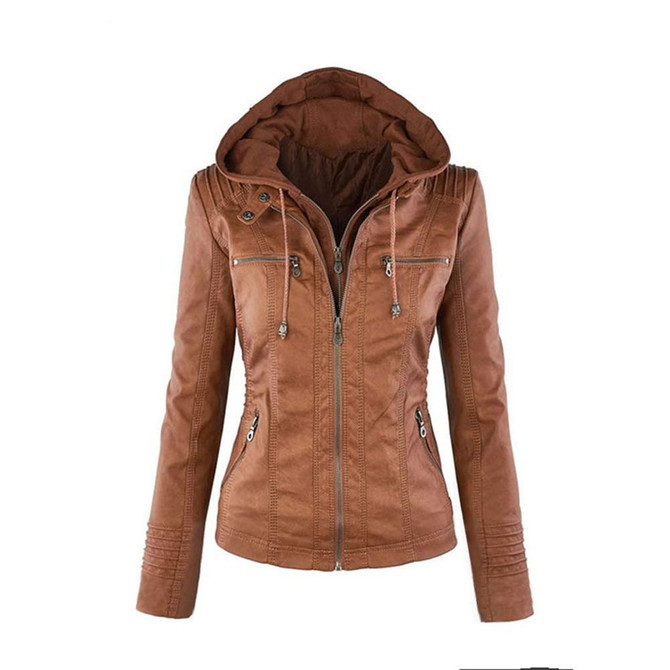 Women's Slim Fit Moto Hooded Jacket