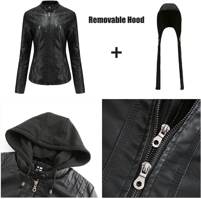 Women's Slim Fit Moto Hooded Jacket