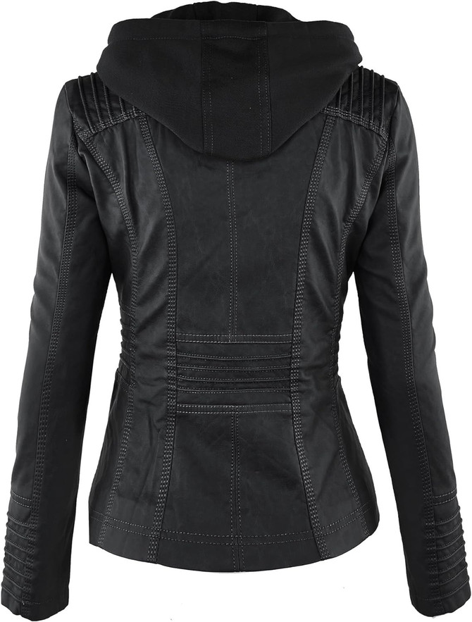 Women's Slim Fit Moto Hooded Jacket