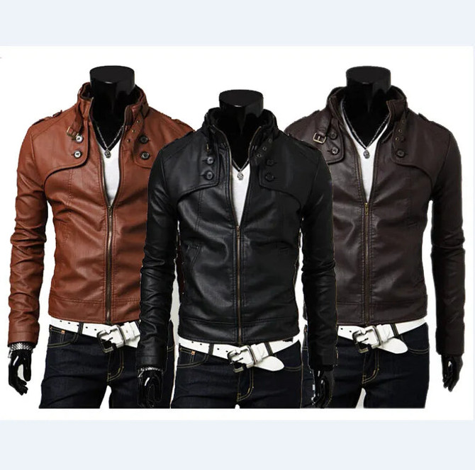 Men's Stand Collar Regular Leather Jacket Men's Stand Collar Regular Leather Jacket