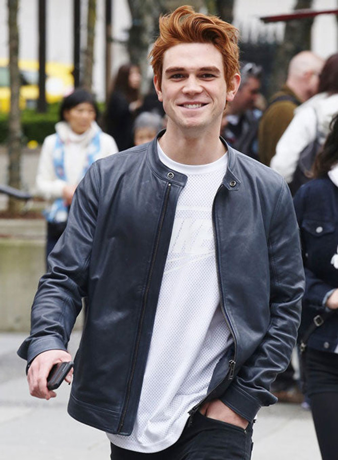 Kj Apa Blue Leather jacket