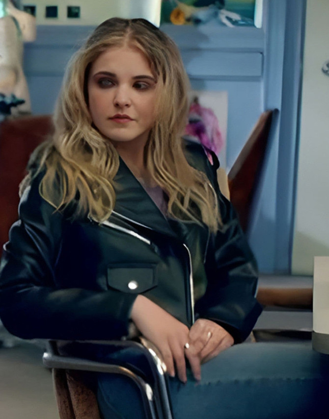 Izzy Simpson Film Elevator Game Madison MacIsaac Leather Jacket