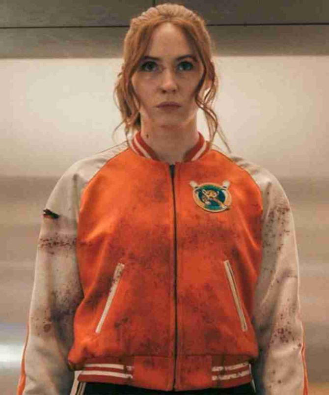 Karen Gillan Gunpowder Milkshake Orange Bomber Jacket