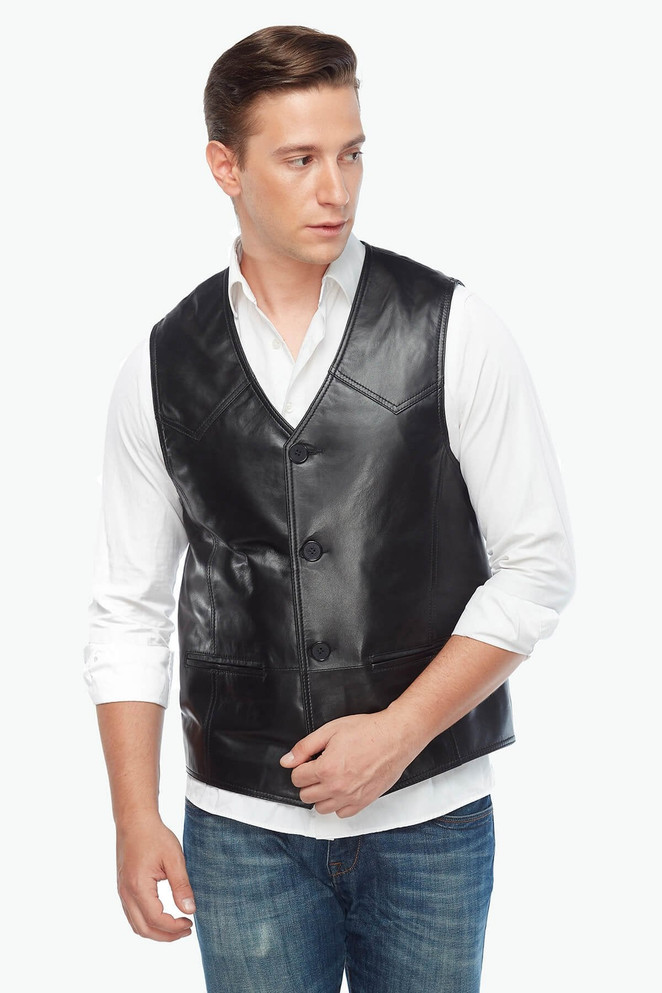 Men's Genuine Leather Vest Black
