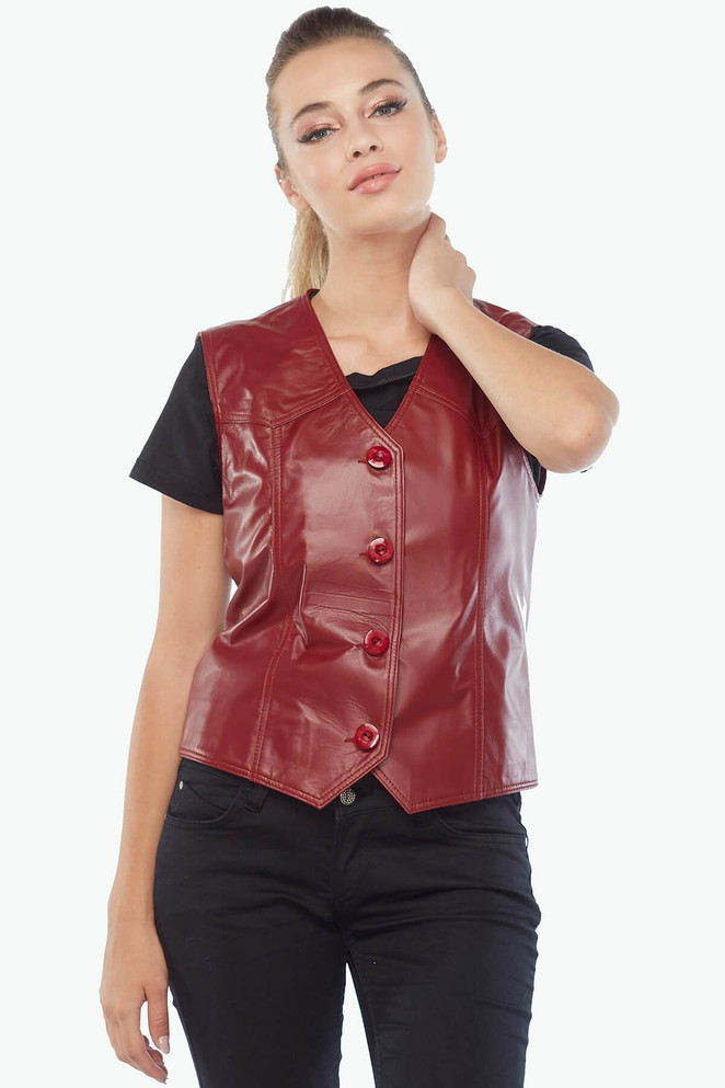Genuine Leather Red Women's Leather Vest