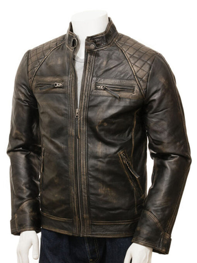Men Real Leather Vintage Biker Jacket