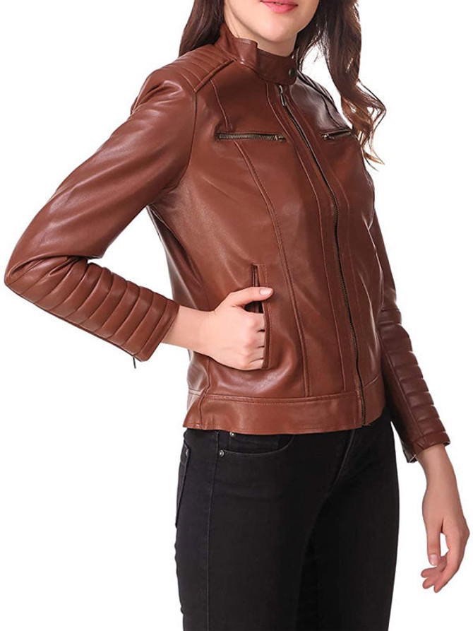 Brown Motorcycle Leather Jacket For Women’s