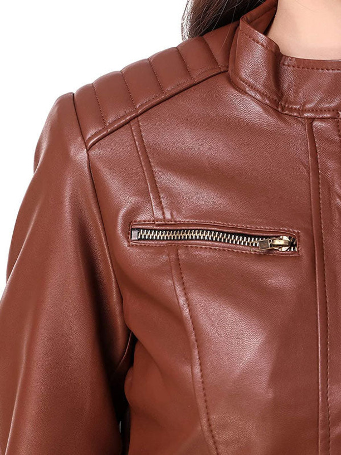 Brown Motorcycle Leather Jacket For Women’s