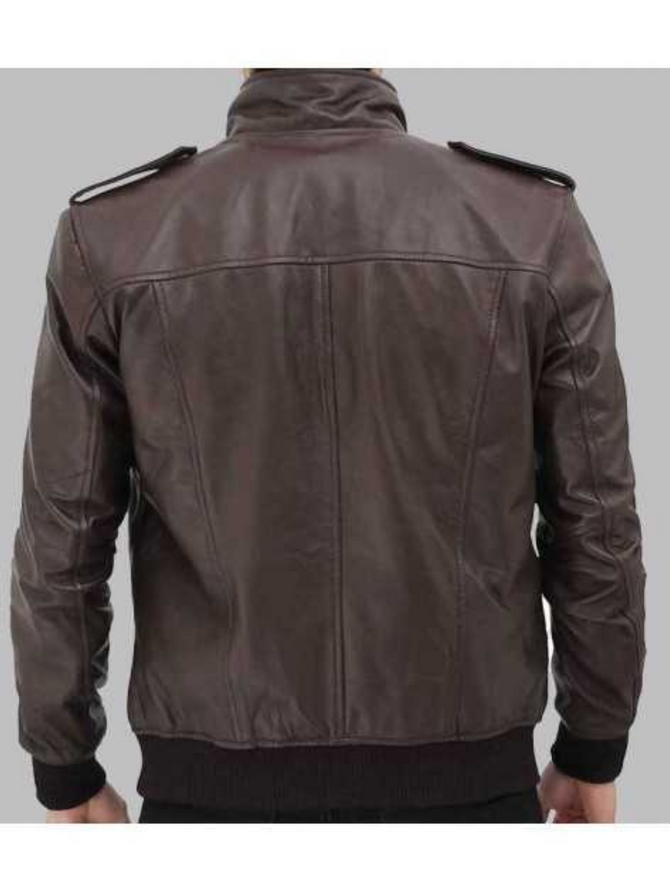 Brian Men's Bomber Dark Brown Leather Jacket