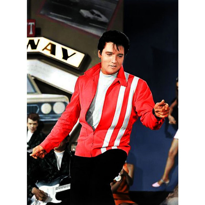 Elvis Presley Speedway Vintage Blue & Red Classy White Stripes Cotton Jacket