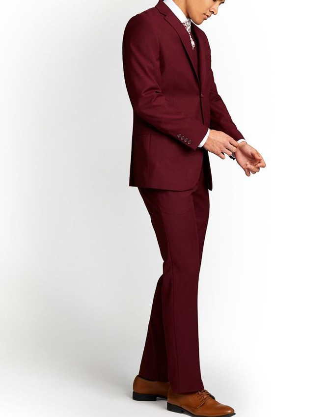 Slim Fit Three Piece Maroon Suit Men