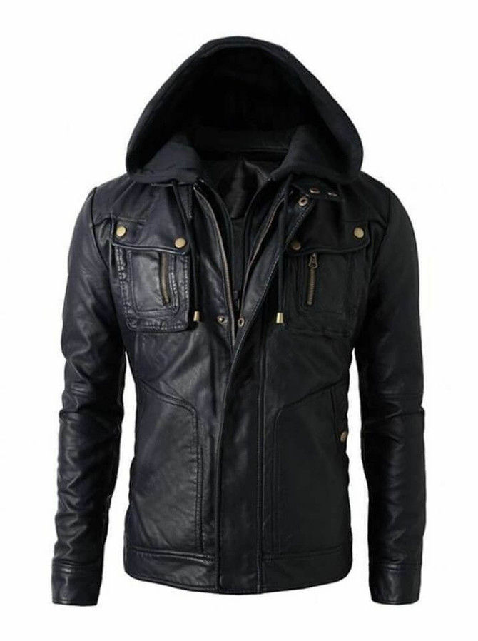 SID Military Grade Men’s Motorcycle Biker Real Leather Detachable Hood Jacket