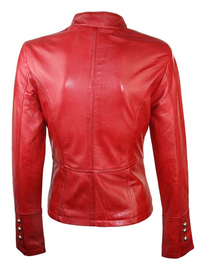 Womens Slim Fit Military Style Red Leather Jacket