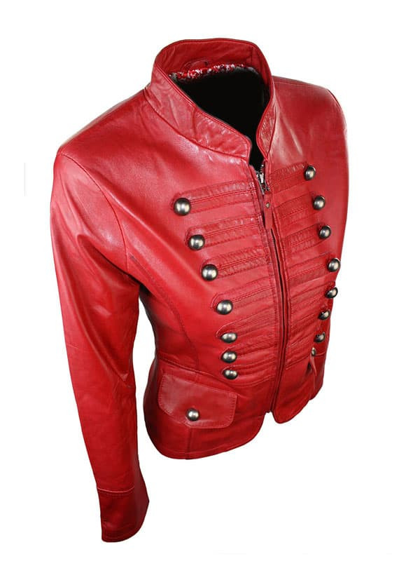 Womens Slim Fit Military Style Red Leather Jacket