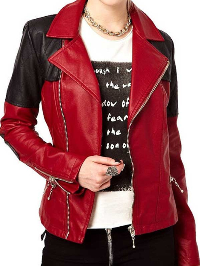 Red and Black Leather Motorcycle Jacket
