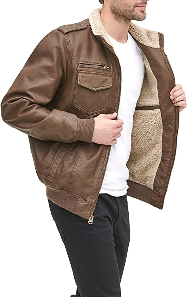 Men's Earth Leather Sherpa Aviator Bomber Jacket Men's Earth Leather Sherpa Aviator Bomber Jacket