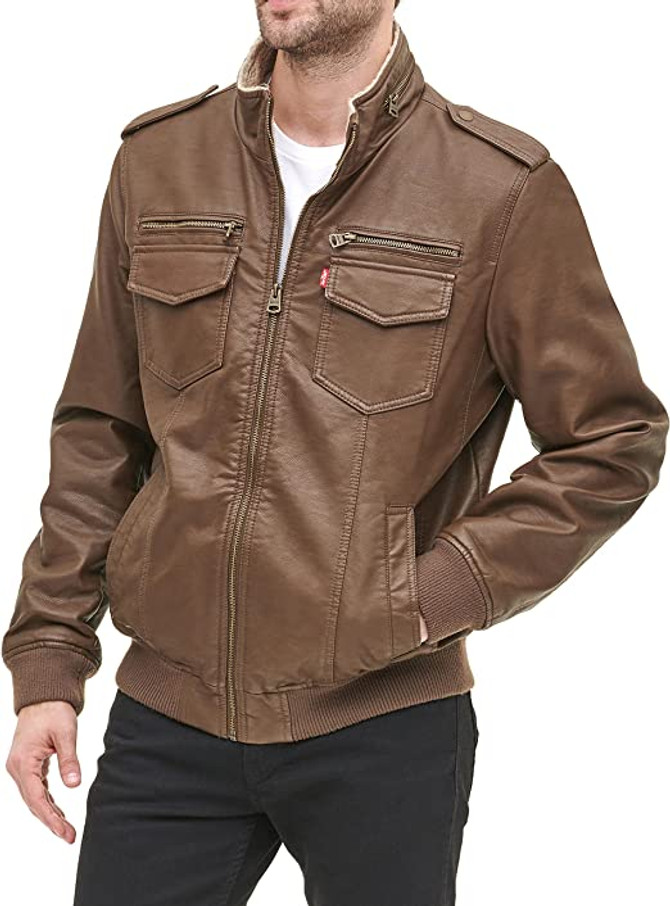 Men's Earth Leather Sherpa Aviator Bomber Jacket Men's Earth Leather Sherpa Aviator Bomber Jacket