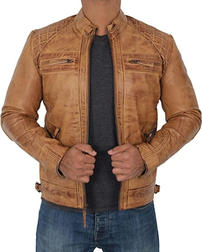 Mens Cafe Racer Motorcycle Real Leather Brown Jacket Mens Cafe Racer Motorcycle Real Leather Brown Jacket