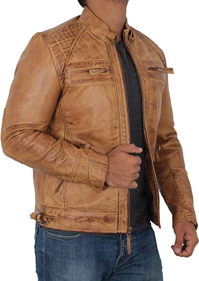 Mens Cafe Racer Motorcycle Real Leather Brown Jacket Mens Cafe Racer Motorcycle Real Leather Brown Jacket