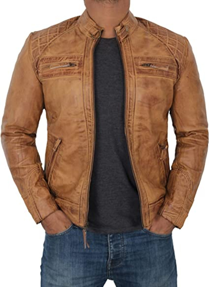 Mens Cafe Racer Motorcycle Real Leather Brown Jacket Mens Cafe Racer Motorcycle Real Leather Brown Jacket