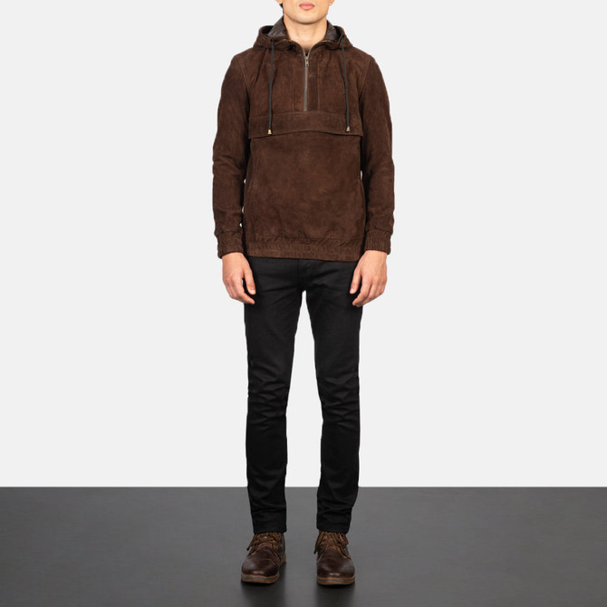 Mens Hooded Mocha Suede Pullover Jacket