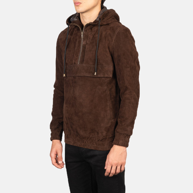 Mens Hooded Mocha Suede Pullover Jacket