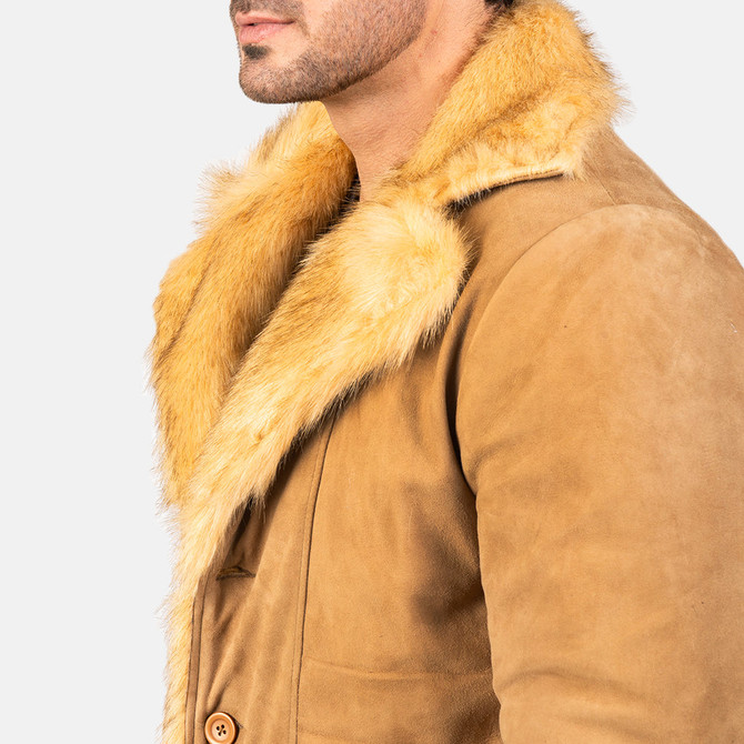 Mens Distressed Beige Leather Coat
