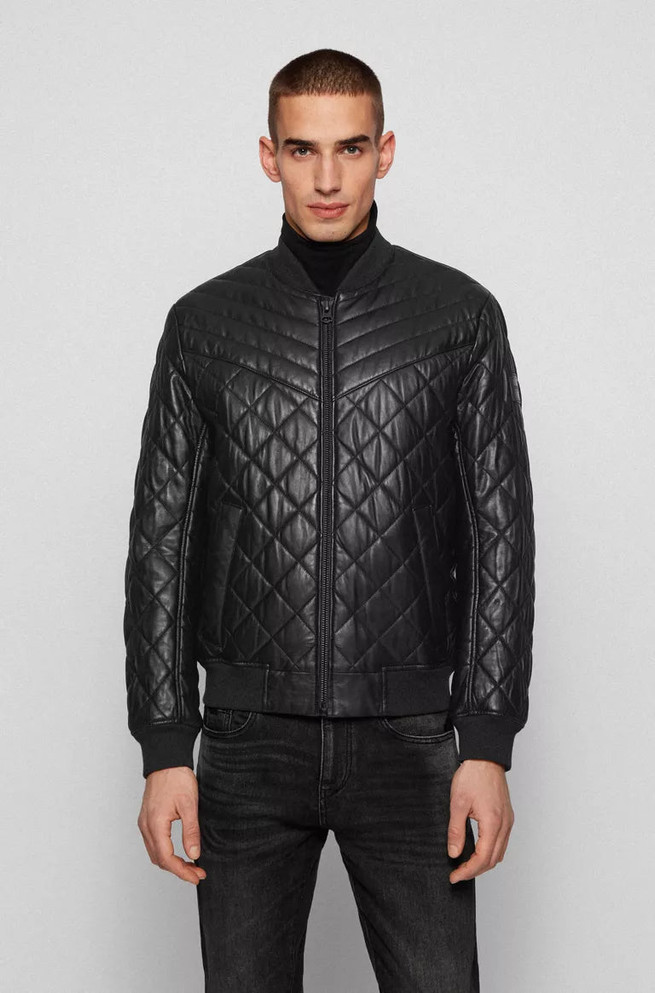 SLIM FIT QUILTED JACKET IN WAXED LEATHER SLIM FIT QUILTED JACKET IN WAXED LEATHER