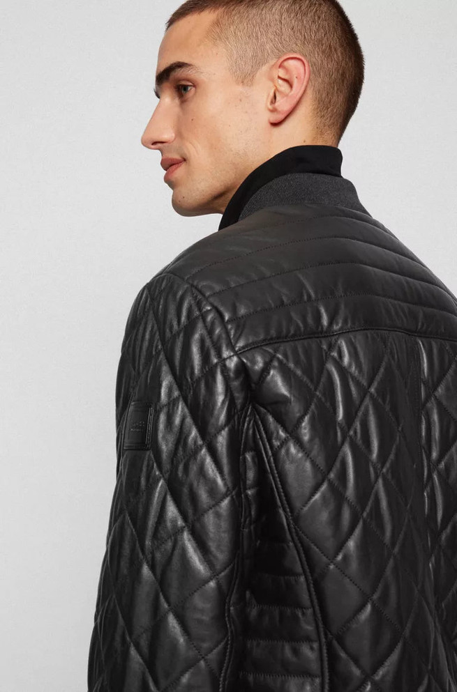 SLIM FIT QUILTED JACKET IN WAXED LEATHER SLIM FIT QUILTED JACKET IN WAXED LEATHER