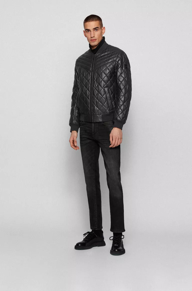 SLIM FIT QUILTED JACKET IN WAXED LEATHER SLIM FIT QUILTED JACKET IN WAXED LEATHER
