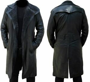 Mens Long Trench Leather Coat
