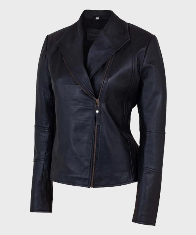 Womens Shawl Collar Black Leather Jacket