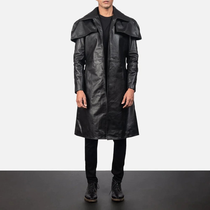Mens Black Leather Duster