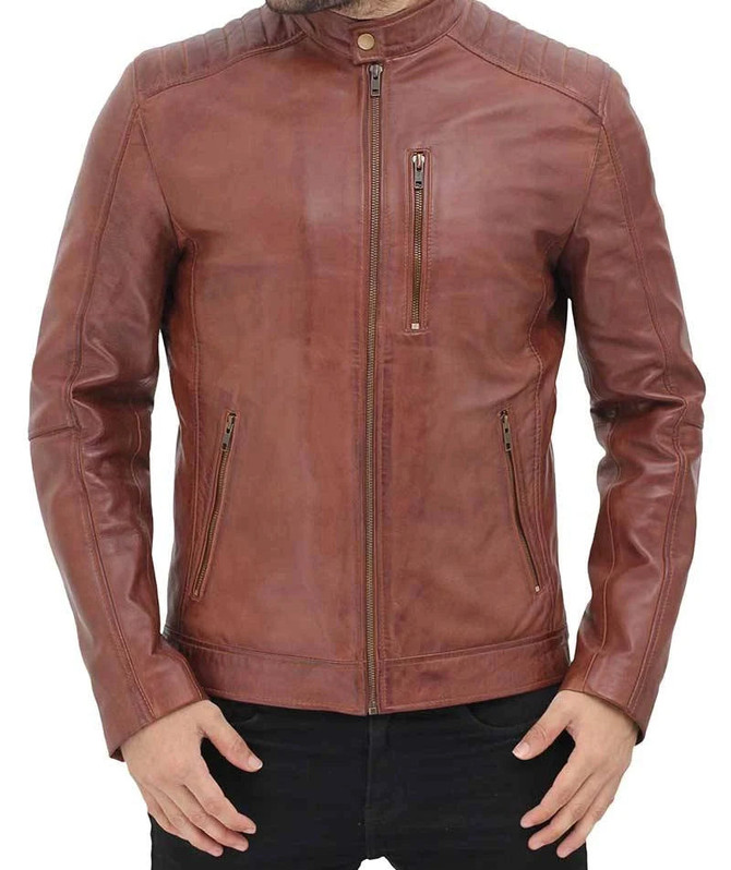 Mens Benjamin Cafe Racer Brown Leather Jacket
