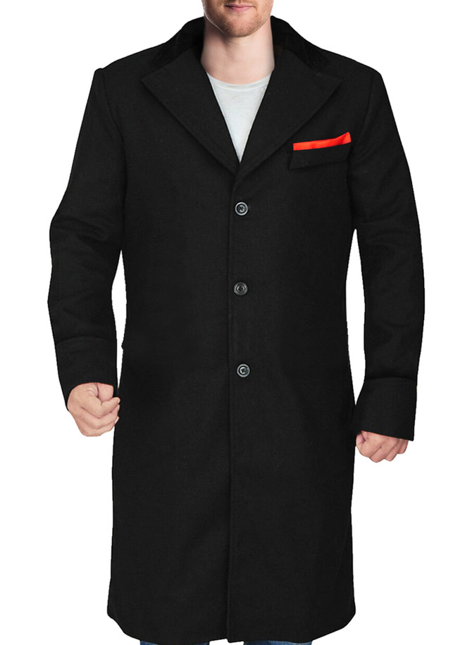 New Mens Black Wool & Cashmere Long Coat