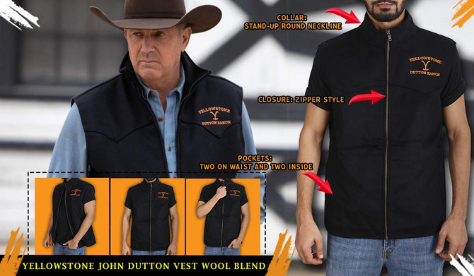 Yellowstone John Dutton John Dutton Vest Wool Blend