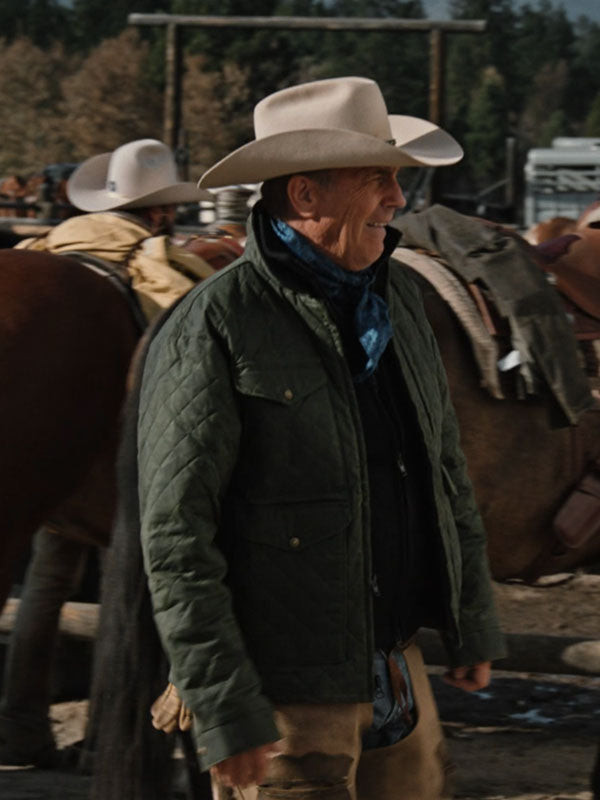 Yellowstone Kevin Costner Green John Dutton Quilted Cotton Jacket