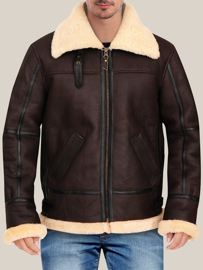 Men's Amazing Dark Brown Genuine Shearling Leather Jacket