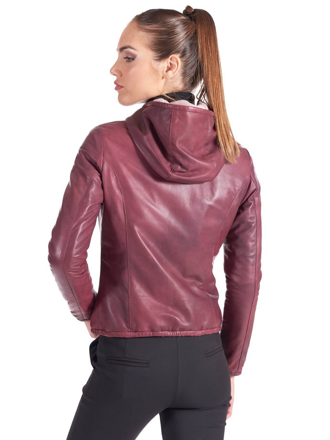 Stylish red Womens genuine leather Bomber Jacket