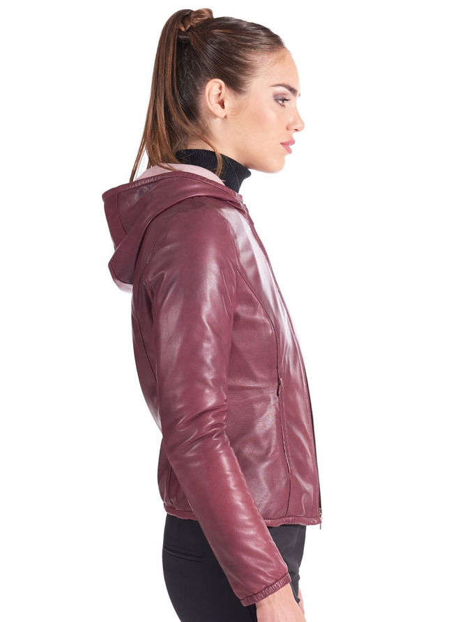 Stylish red Womens genuine leather Bomber Jacket