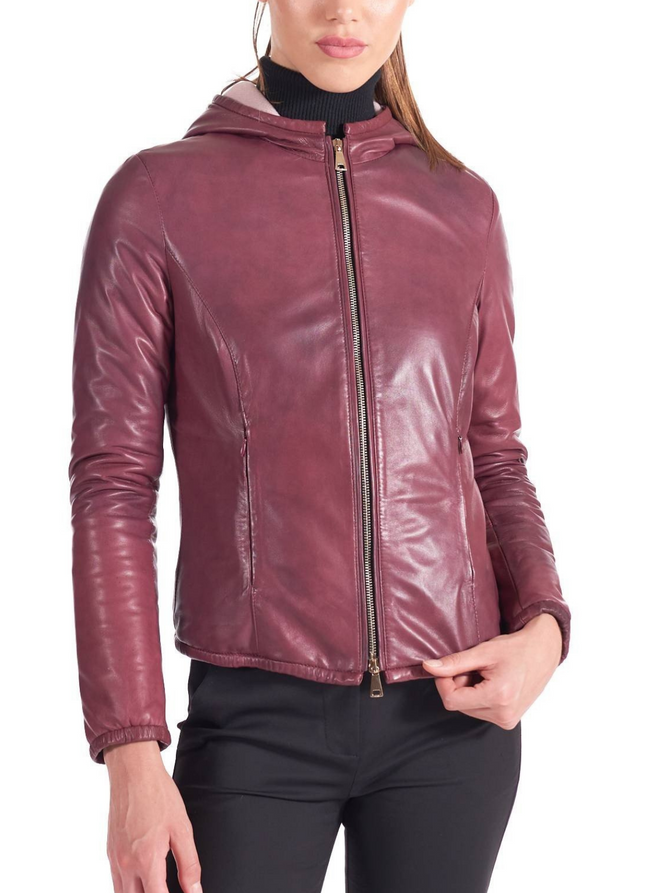 Stylish red Womens genuine leather Bomber Jacket