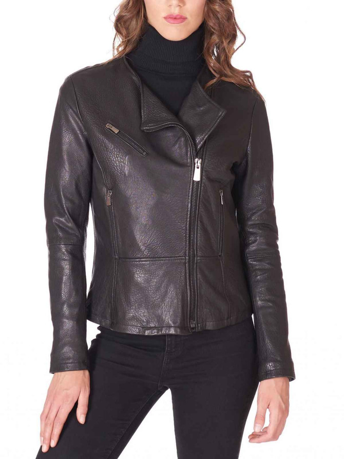 black Womens enuine Biker leather jacket