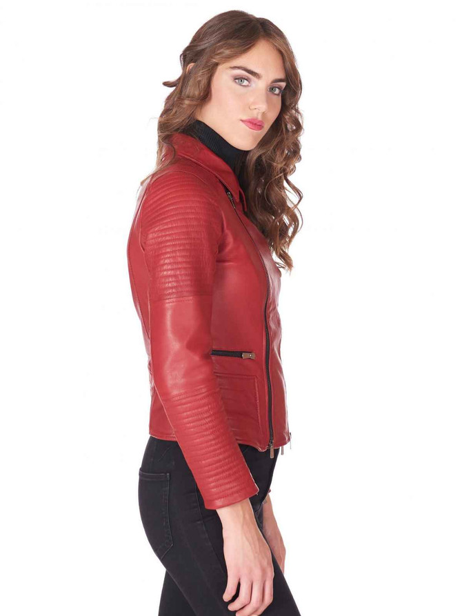 high quality Womens red leather Motorcycle jacket