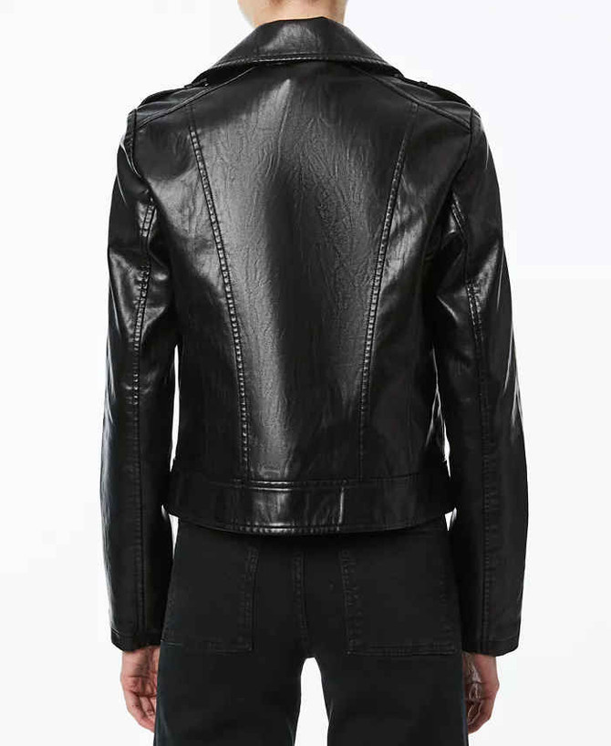 Black Real Leather Notch lapel collar leather Jacket