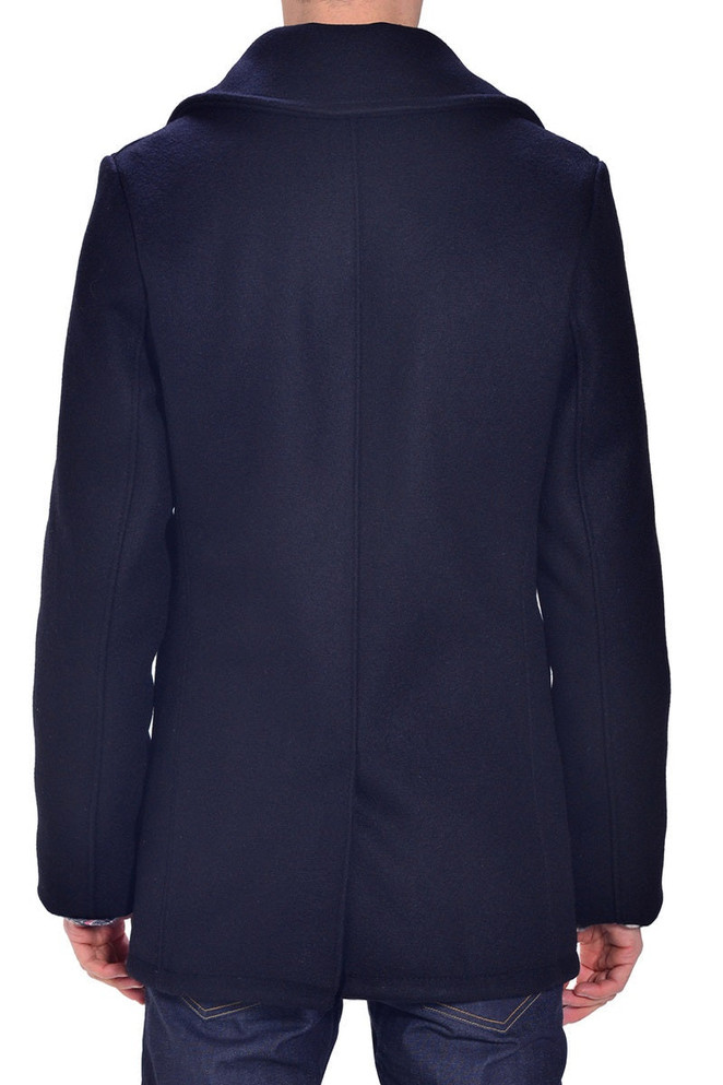 Royal Blue Men Double Breasted Trench Wool Coat