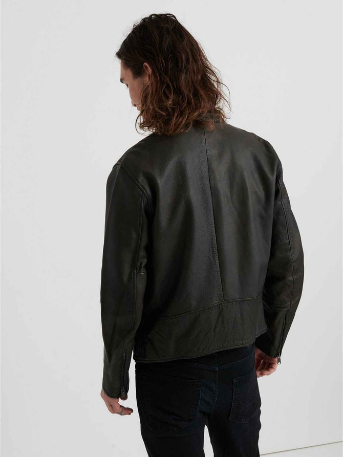 Men Short Black Leather Jacket