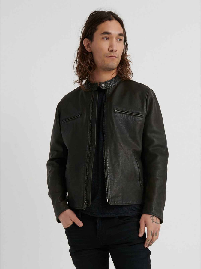 Men Short Black Leather Jacket