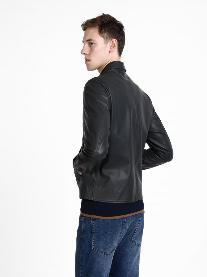 Men Black Leather Shirt Jacket