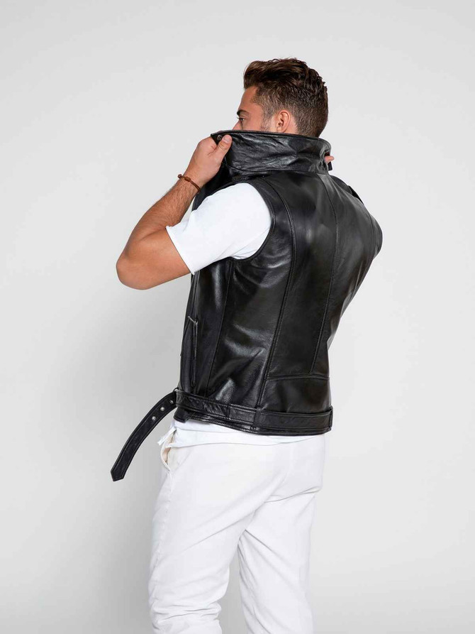Men Black Motorcycle Leather Vest